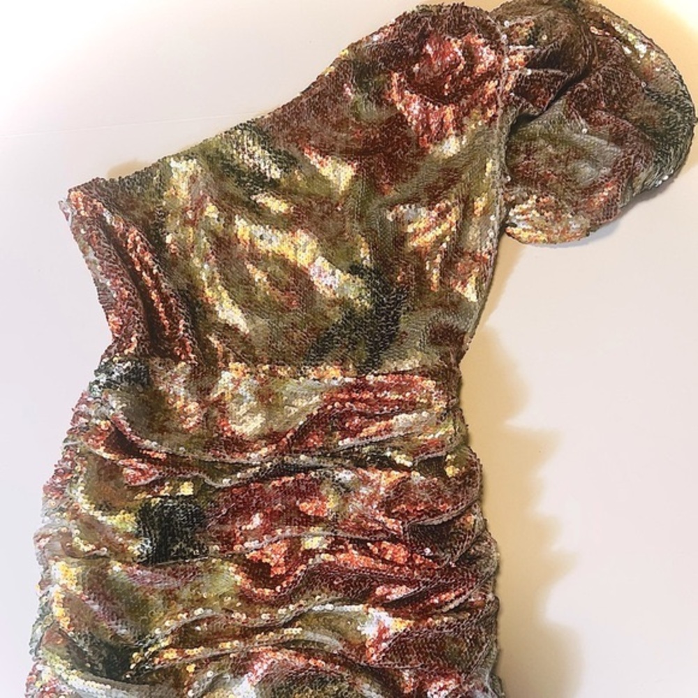 NWT RONNY KOBO MULTI COLOR ONE SHOULDER PUFF SLEEVE MINI DRESS SIZE M - Picture 9 of 9